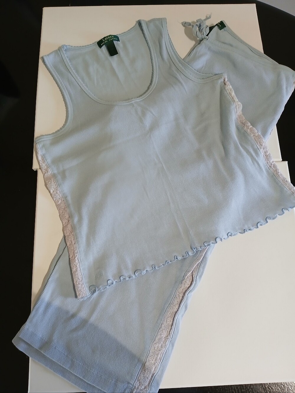 Lauren Ralph Lauren Light Blue Women's Lace-Trim Tank & Capri Set - Size L
